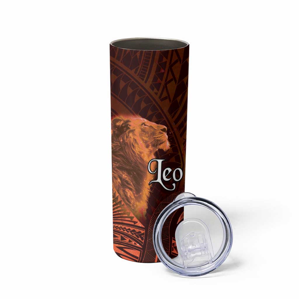 Personalised Polynesia Zodiac Leo Skinny Tumbler Galaxy Polynesian Pattern Chest Tattoo Style