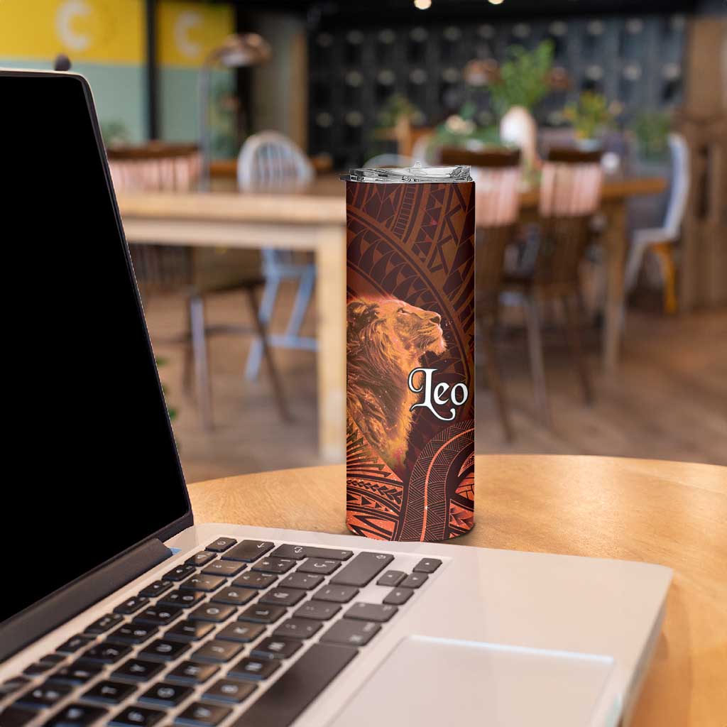 Personalised Polynesia Zodiac Leo Skinny Tumbler Galaxy Polynesian Pattern Chest Tattoo Style