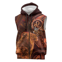 Personalised Polynesia Zodiac Leo Sleeveless Zip Hoodie Galaxy Polynesian Pattern Chest Tattoo Style