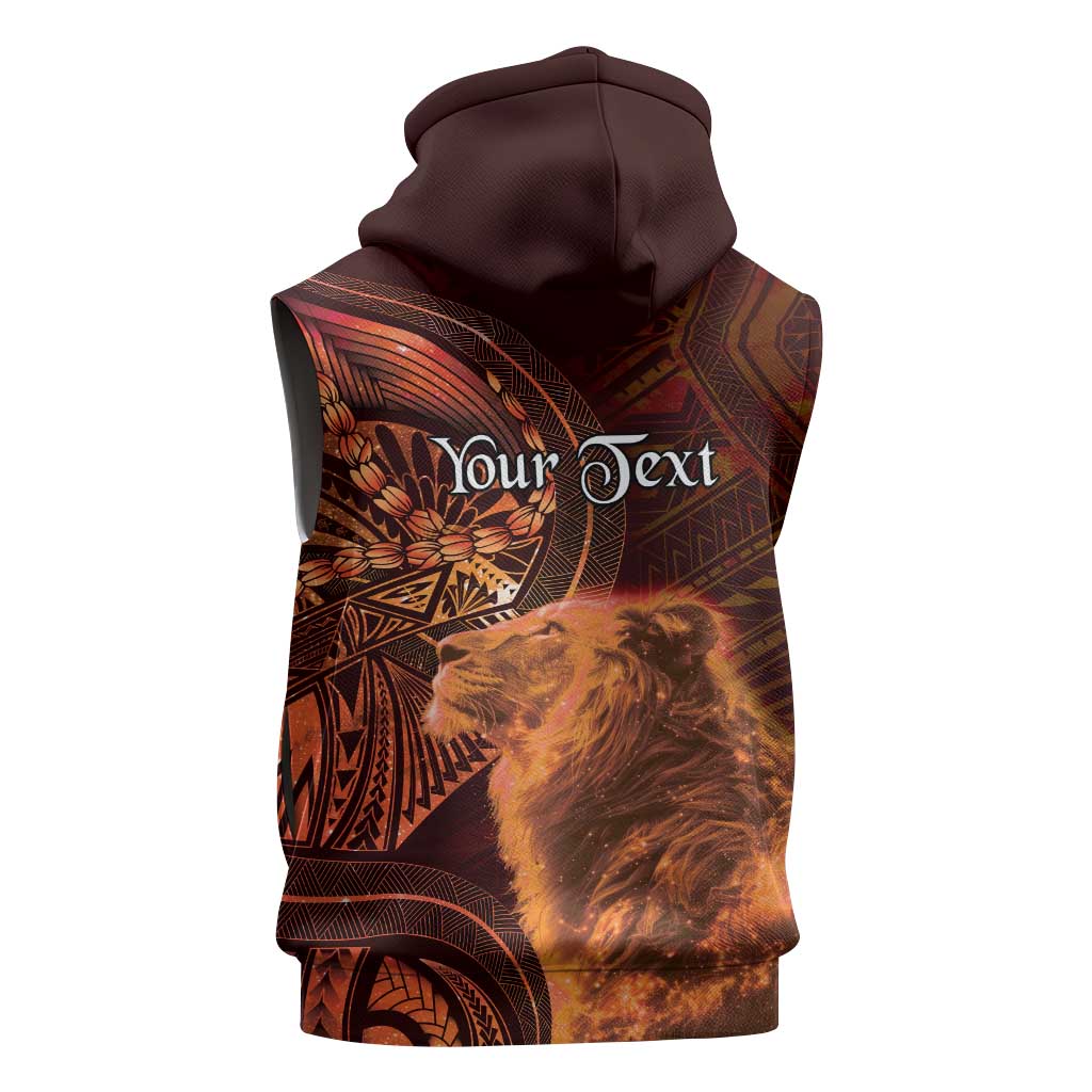 Personalised Polynesia Zodiac Leo Sleeveless Zip Hoodie Galaxy Polynesian Pattern Chest Tattoo Style