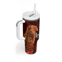 Personalised Polynesia Zodiac Leo Tumbler With Handle Galaxy Polynesian Pattern Chest Tattoo Style