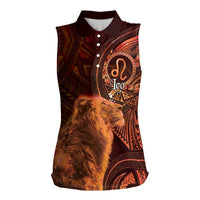 Personalised Polynesia Zodiac Leo Women Sleeveless Polo Shirt Galaxy Polynesian Pattern Chest Tattoo Style
