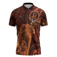 Personalised Polynesia Zodiac Leo Zipper Polo Shirt Galaxy Polynesian Pattern Chest Tattoo Style LT14 Orange - Polynesian Pride