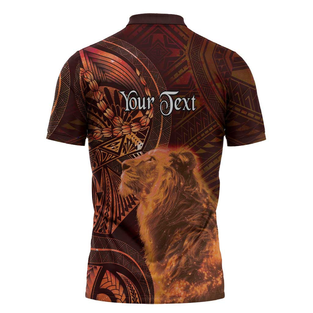 Personalised Polynesia Zodiac Leo Zipper Polo Shirt Galaxy Polynesian Pattern Chest Tattoo Style LT14 - Polynesian Pride