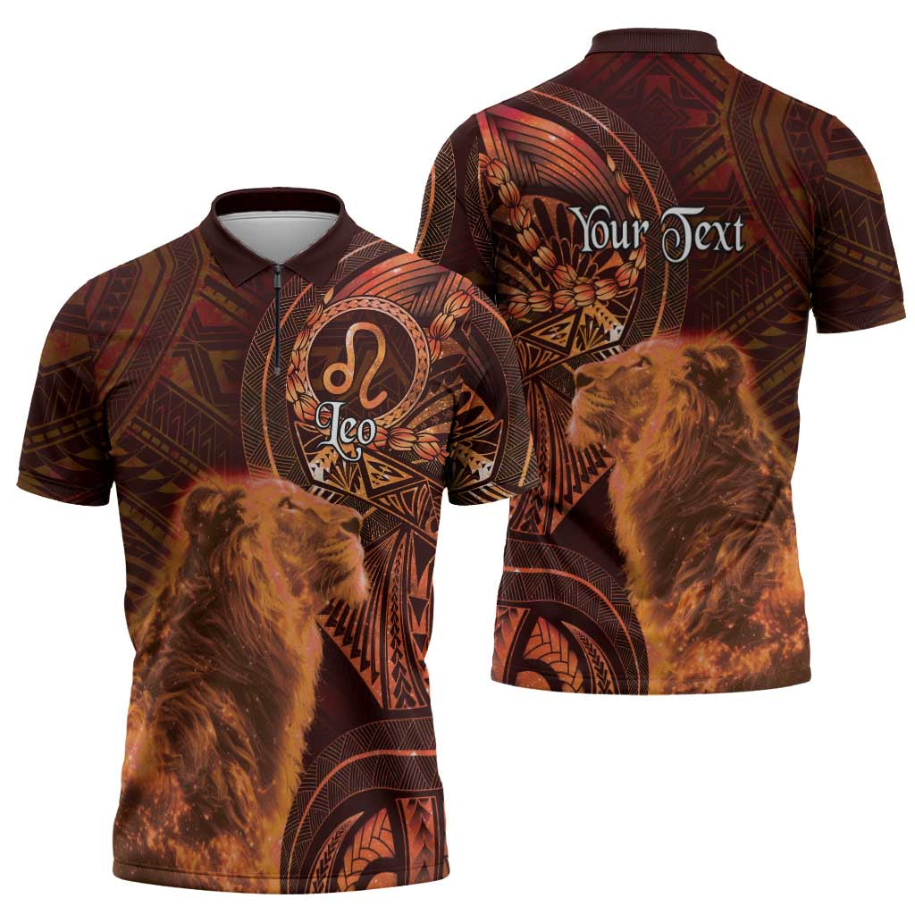 Personalised Polynesia Zodiac Leo Zipper Polo Shirt Galaxy Polynesian Pattern Chest Tattoo Style LT14 - Polynesian Pride