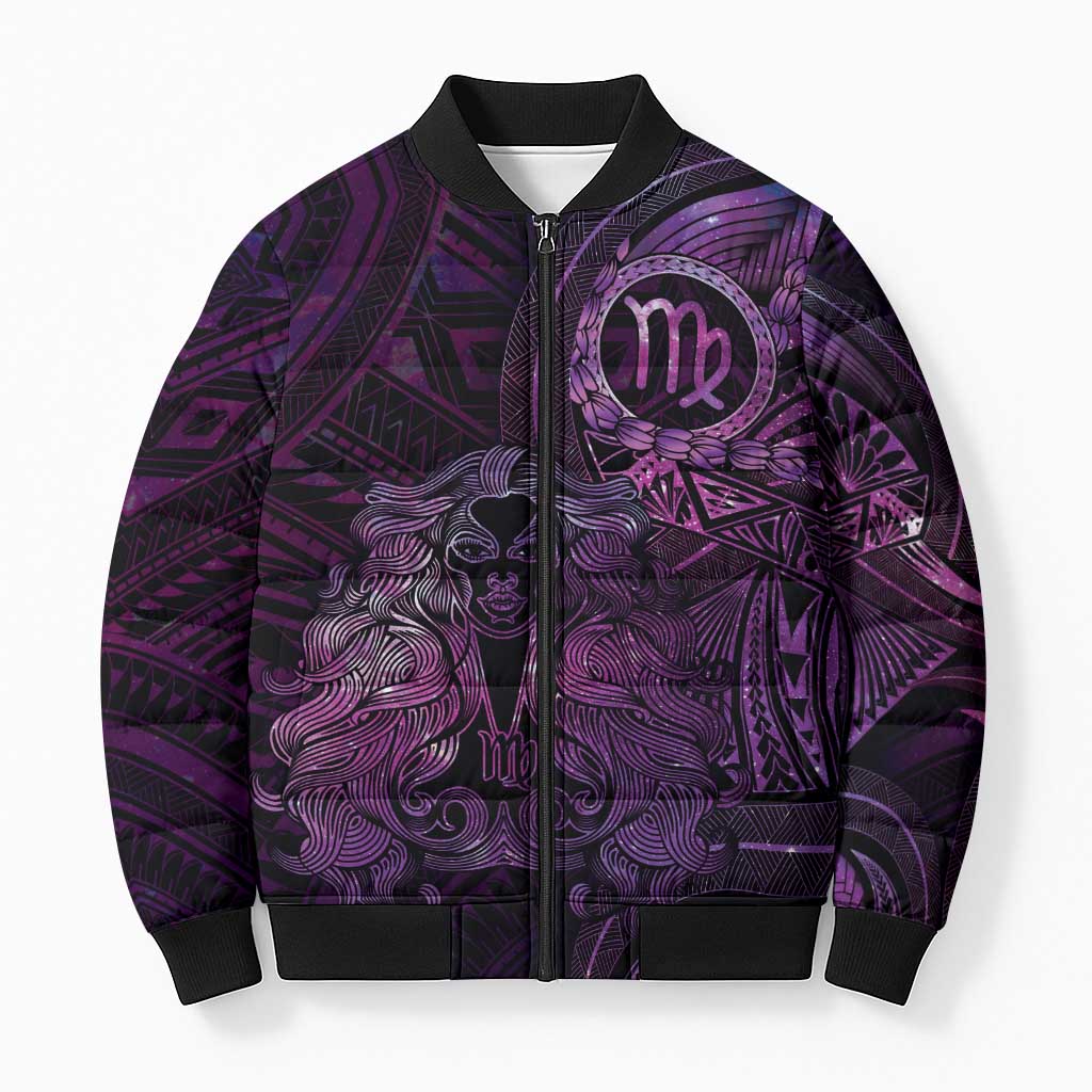 Personalised Polynesia Zodiac Virgo Bomber Puffer Jacket Galaxy Polynesian Pattern Chest Tattoo Style