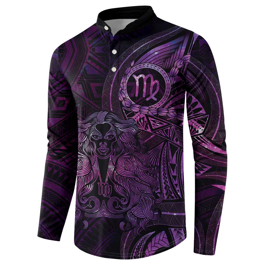 Personalised Polynesia Zodiac Virgo Button Sweatshirt Galaxy Polynesian Pattern Chest Tattoo Style
