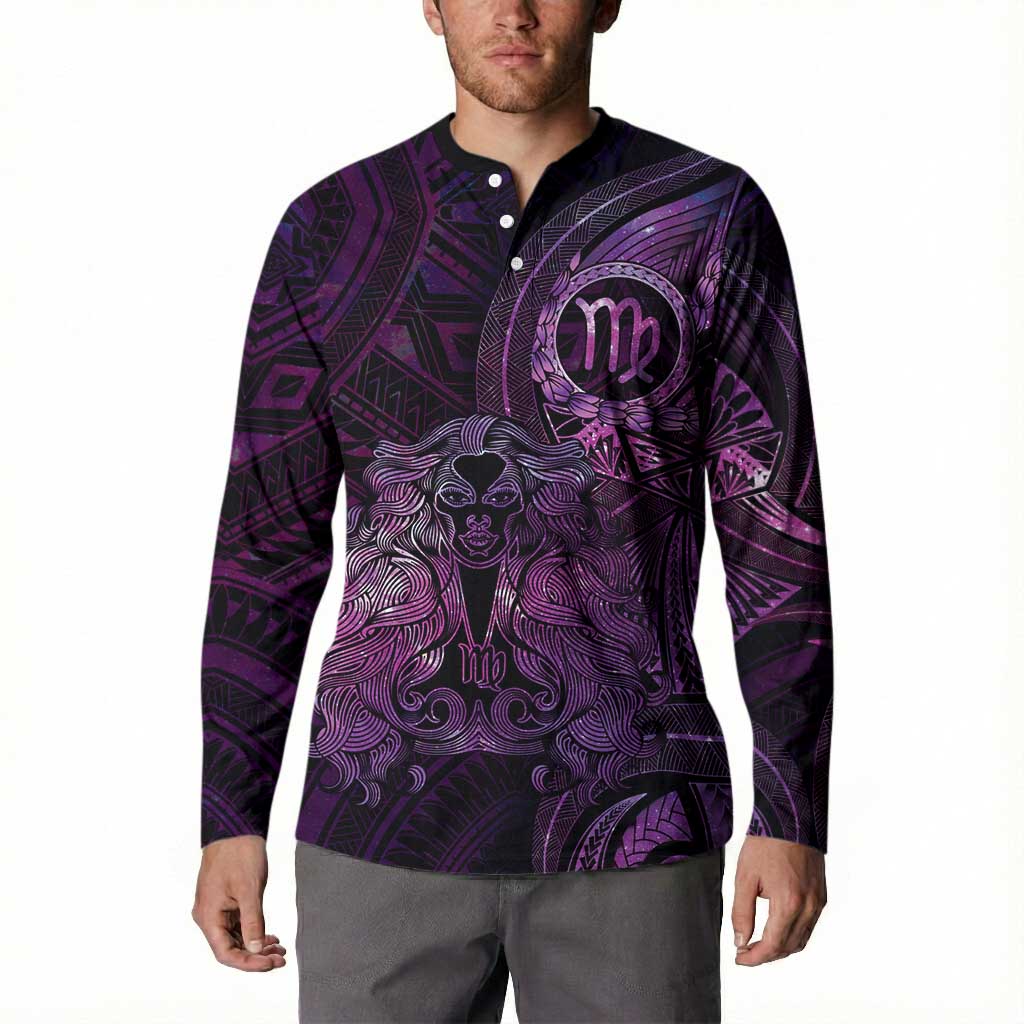 Personalised Polynesia Zodiac Virgo Button Sweatshirt Galaxy Polynesian Pattern Chest Tattoo Style