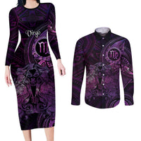 Personalised Polynesia Zodiac Virgo Couples Matching Long Sleeve Bodycon Dress and Long Sleeve Button Shirt Galaxy Polynesian Pattern Chest Tattoo Style