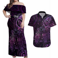 Personalised Polynesia Zodiac Virgo Couples Matching Off Shoulder Maxi Dress and Hawaiian Shirt Galaxy Polynesian Pattern Chest Tattoo Style