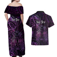 Personalised Polynesia Zodiac Virgo Couples Matching Off Shoulder Maxi Dress and Hawaiian Shirt Galaxy Polynesian Pattern Chest Tattoo Style
