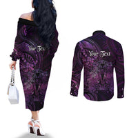 Personalised Polynesia Zodiac Virgo Couples Matching Off The Shoulder Long Sleeve Dress and Long Sleeve Button Shirt Galaxy Polynesian Pattern Chest Tattoo Style
