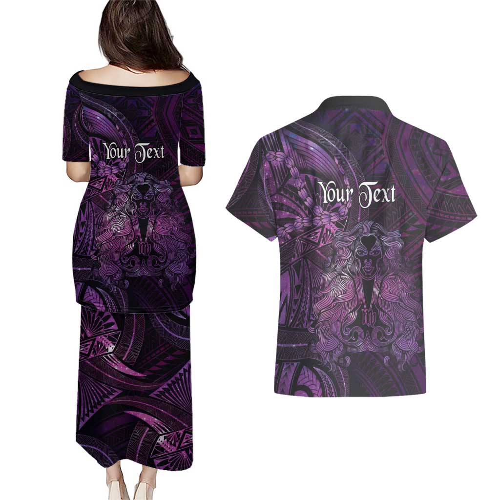 Personalised Polynesia Zodiac Virgo Couples Matching Puletasi and Hawaiian Shirt Galaxy Polynesian Pattern Chest Tattoo Style