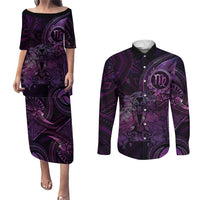 Personalised Polynesia Zodiac Virgo Couples Matching Puletasi and Long Sleeve Button Shirt Galaxy Polynesian Pattern Chest Tattoo Style LT14 Purple - Polynesian Pride