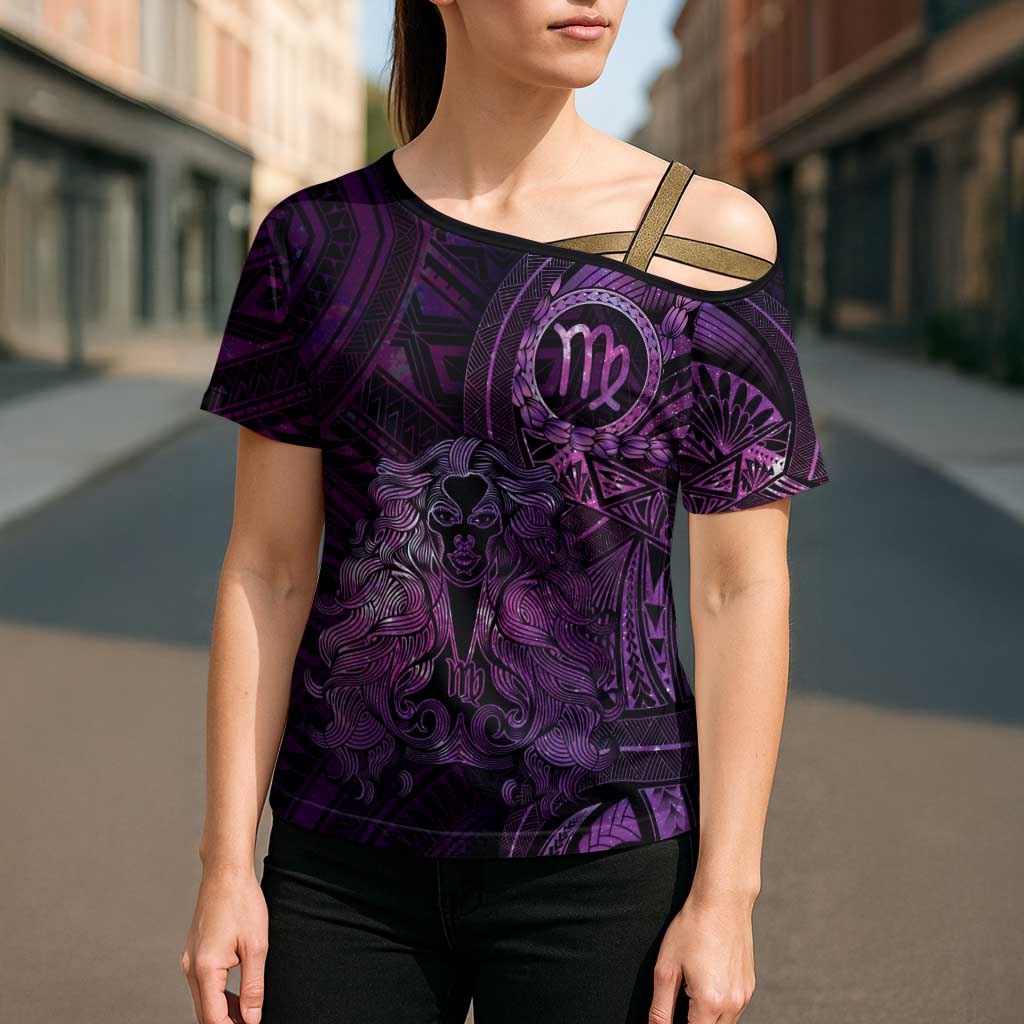 Personalised Polynesia Zodiac Virgo Cross Shoulder Shirt Galaxy Polynesian Pattern Chest Tattoo Style LT14 - Polynesian Pride