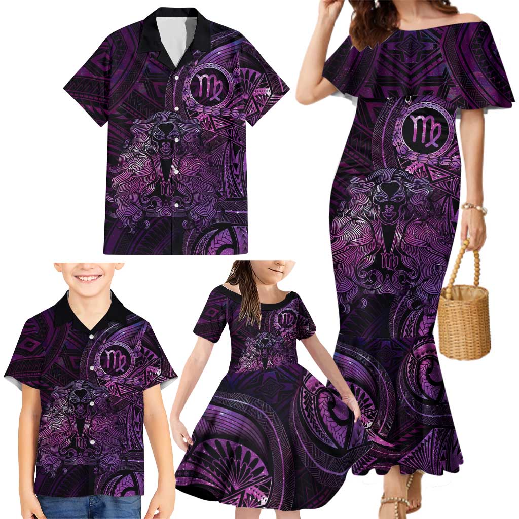 Personalised Polynesia Zodiac Virgo Family Matching Mermaid Dress and Hawaiian Shirt Galaxy Polynesian Pattern Chest Tattoo Style LT14 - Polynesian Pride
