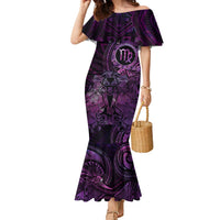 Personalised Polynesia Zodiac Virgo Family Matching Mermaid Dress and Hawaiian Shirt Galaxy Polynesian Pattern Chest Tattoo Style LT14 Mom's Dress Purple - Polynesian Pride