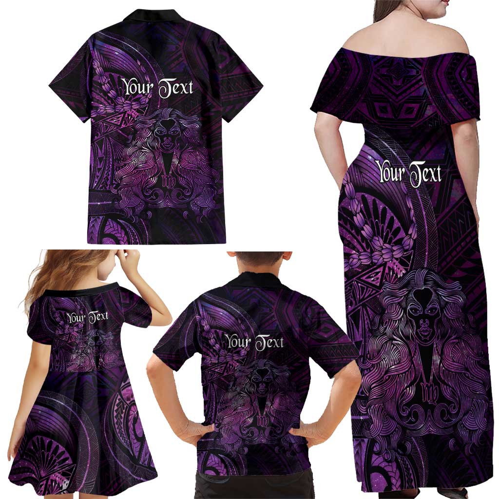Personalised Polynesia Zodiac Virgo Family Matching Off Shoulder Maxi Dress and Hawaiian Shirt Galaxy Polynesian Pattern Chest Tattoo Style LT14 - Polynesian Pride