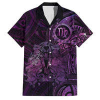 Personalised Polynesia Zodiac Virgo Family Matching Off Shoulder Maxi Dress and Hawaiian Shirt Galaxy Polynesian Pattern Chest Tattoo Style LT14 Dad's Shirt - Short Sleeve Purple - Polynesian Pride