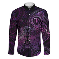 Personalised Polynesia Zodiac Virgo Family Matching Off Shoulder Maxi Dress and Hawaiian Shirt Galaxy Polynesian Pattern Chest Tattoo Style LT14 Dad's Shirt - Long Sleeve Purple - Polynesian Pride