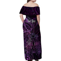 Personalised Polynesia Zodiac Virgo Family Matching Off Shoulder Maxi Dress and Hawaiian Shirt Galaxy Polynesian Pattern Chest Tattoo Style LT14 - Polynesian Pride