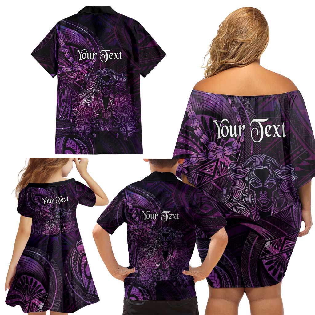 Personalised Polynesia Zodiac Virgo Family Matching Off Shoulder Short Dress and Hawaiian Shirt Galaxy Polynesian Pattern Chest Tattoo Style LT14 - Polynesian Pride