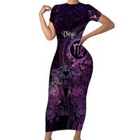 Personalised Polynesia Zodiac Virgo Family Matching Short Sleeve Bodycon Dress and Hawaiian Shirt Galaxy Polynesian Pattern Chest Tattoo Style LT14 Mom's Dress Purple - Polynesian Pride