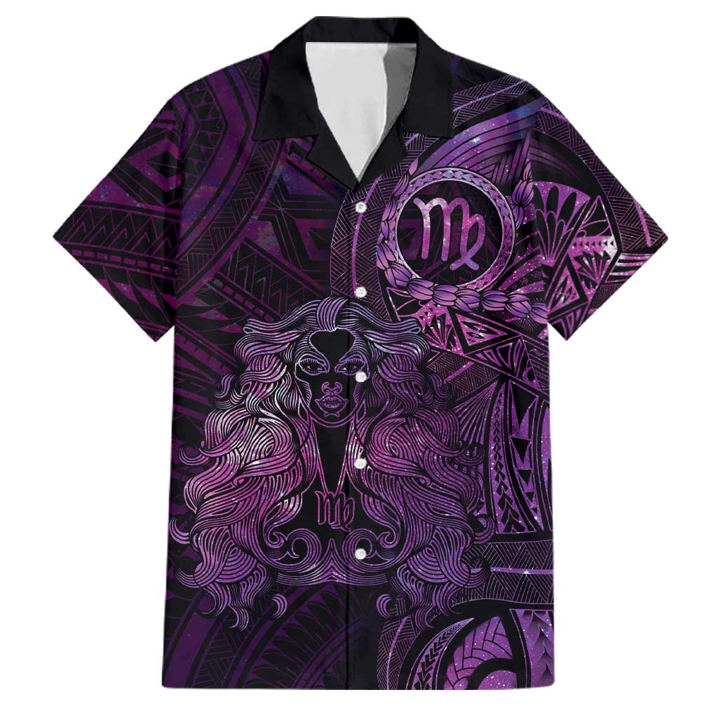 Personalised Polynesia Zodiac Virgo Family Matching Summer Maxi Dress and Hawaiian Shirt Galaxy Polynesian Pattern Chest Tattoo Style LT14 Dad's Shirt - Short Sleeve Purple - Polynesian Pride