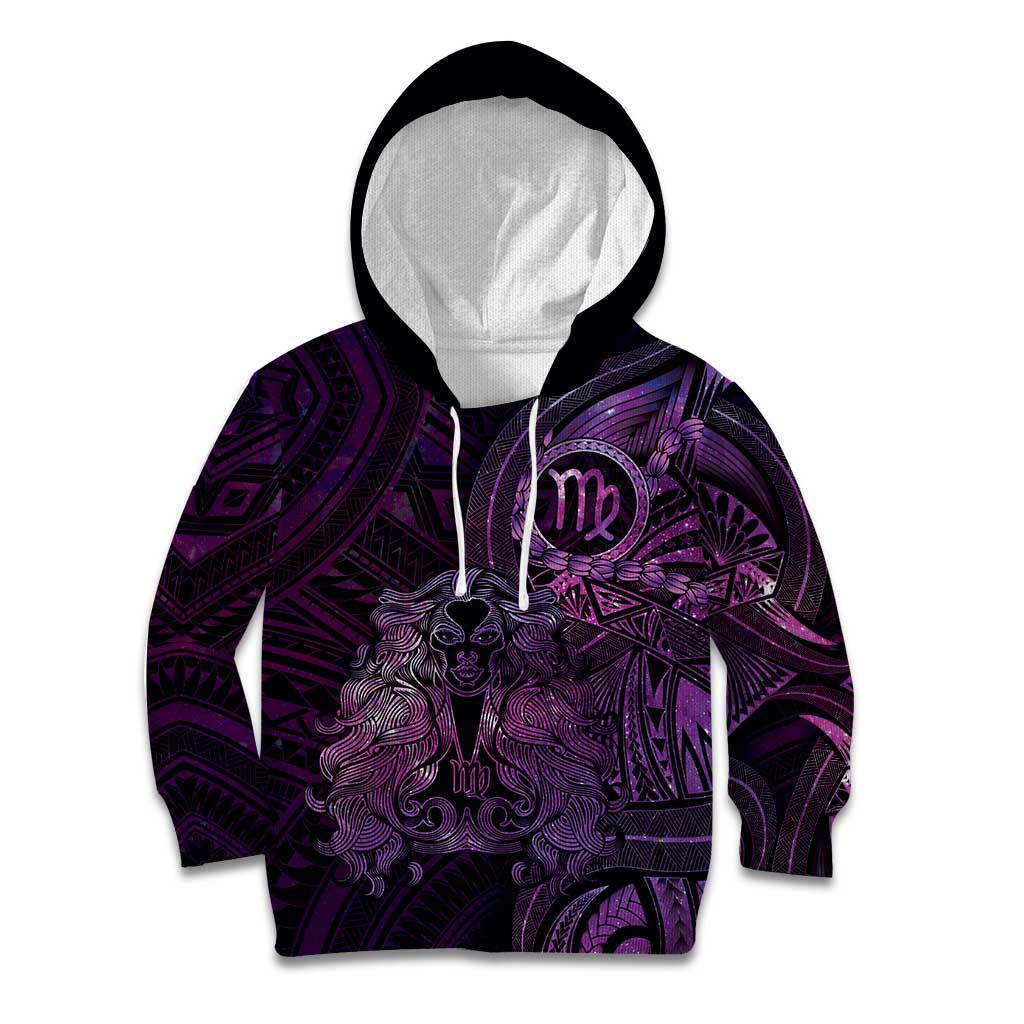 Personalised Polynesia Zodiac Virgo Kid Hoodie Galaxy Polynesian Pattern Chest Tattoo Style LT14 Hoodie Purple - Polynesian Pride