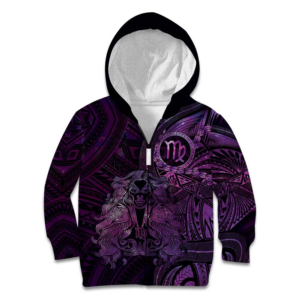 Personalised Polynesia Zodiac Virgo Kid Hoodie Galaxy Polynesian Pattern Chest Tattoo Style LT14 Zip Hoodie Purple - Polynesian Pride