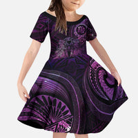 Personalised Polynesia Zodiac Virgo Kid Short Sleeve Dress Galaxy Polynesian Pattern Chest Tattoo Style
