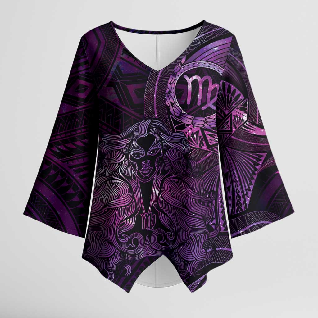 Personalised Polynesia Zodiac Virgo Kimono Sleeve Blouse Galaxy Polynesian Pattern Chest Tattoo Style