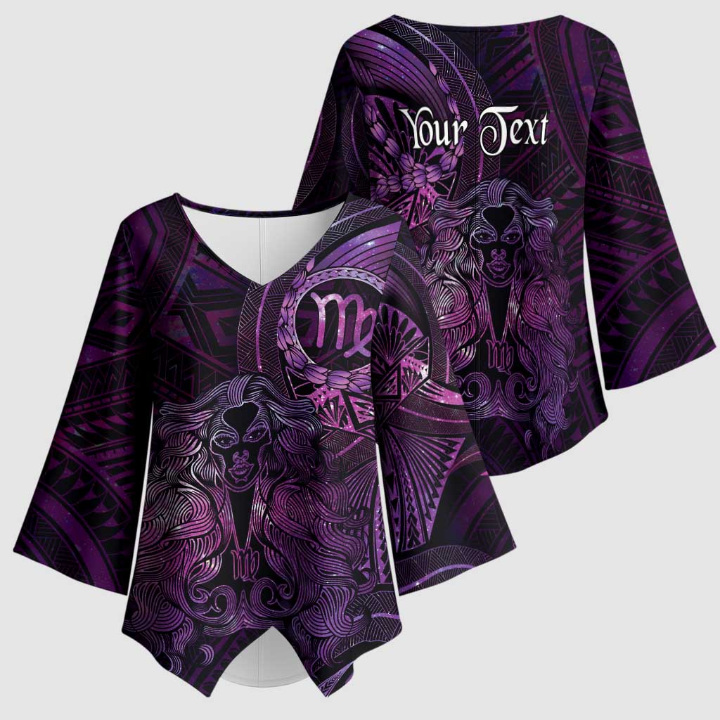 Personalised Polynesia Zodiac Virgo Kimono Sleeve Blouse Galaxy Polynesian Pattern Chest Tattoo Style