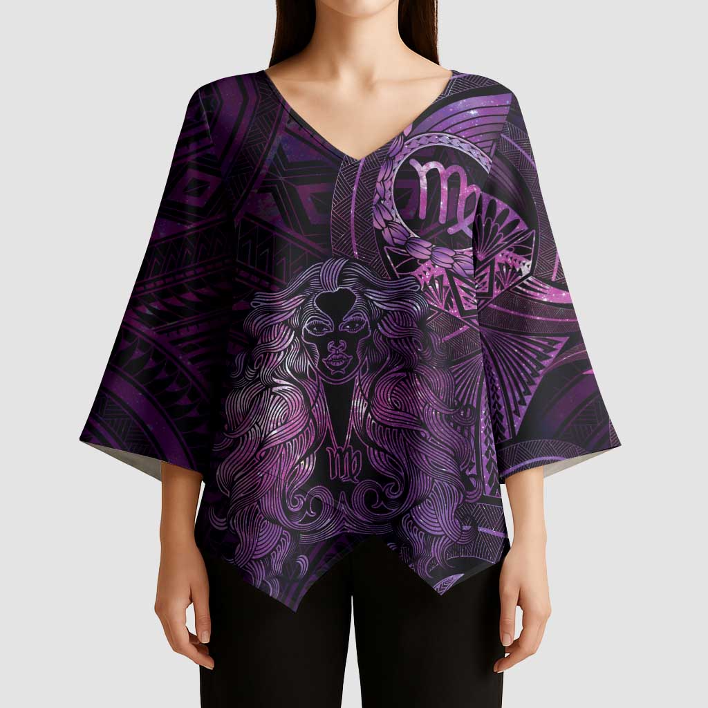 Personalised Polynesia Zodiac Virgo Kimono Sleeve Blouse Galaxy Polynesian Pattern Chest Tattoo Style