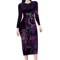 Personalised Polynesia Zodiac Virgo Long Sleeve Bodycon Dress Galaxy Polynesian Pattern Chest Tattoo Style LT14 Long Dress Purple - Polynesian Pride