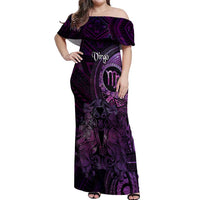 Personalised Polynesia Zodiac Virgo Off Shoulder Maxi Dress Galaxy Polynesian Pattern Chest Tattoo Style