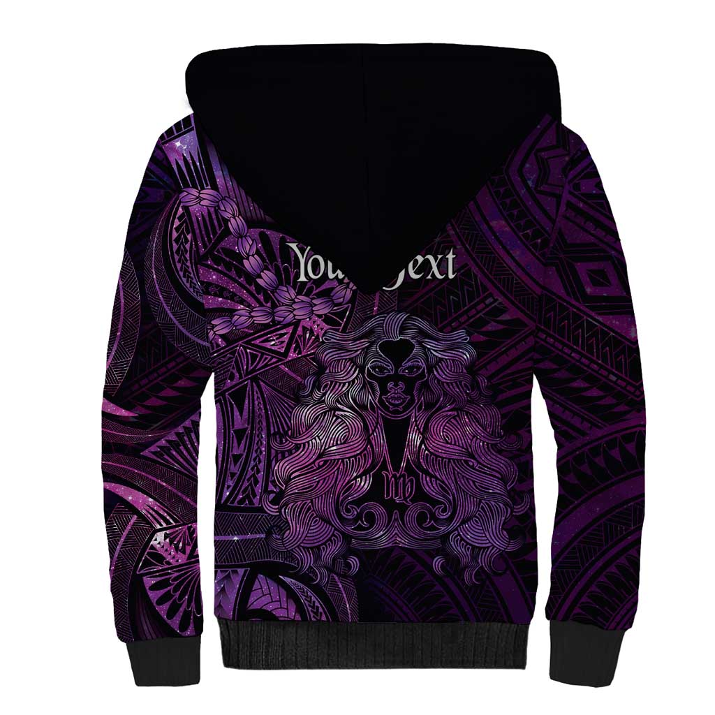 Personalised Polynesia Zodiac Virgo Sherpa Hoodie Galaxy Polynesian Pattern Chest Tattoo Style