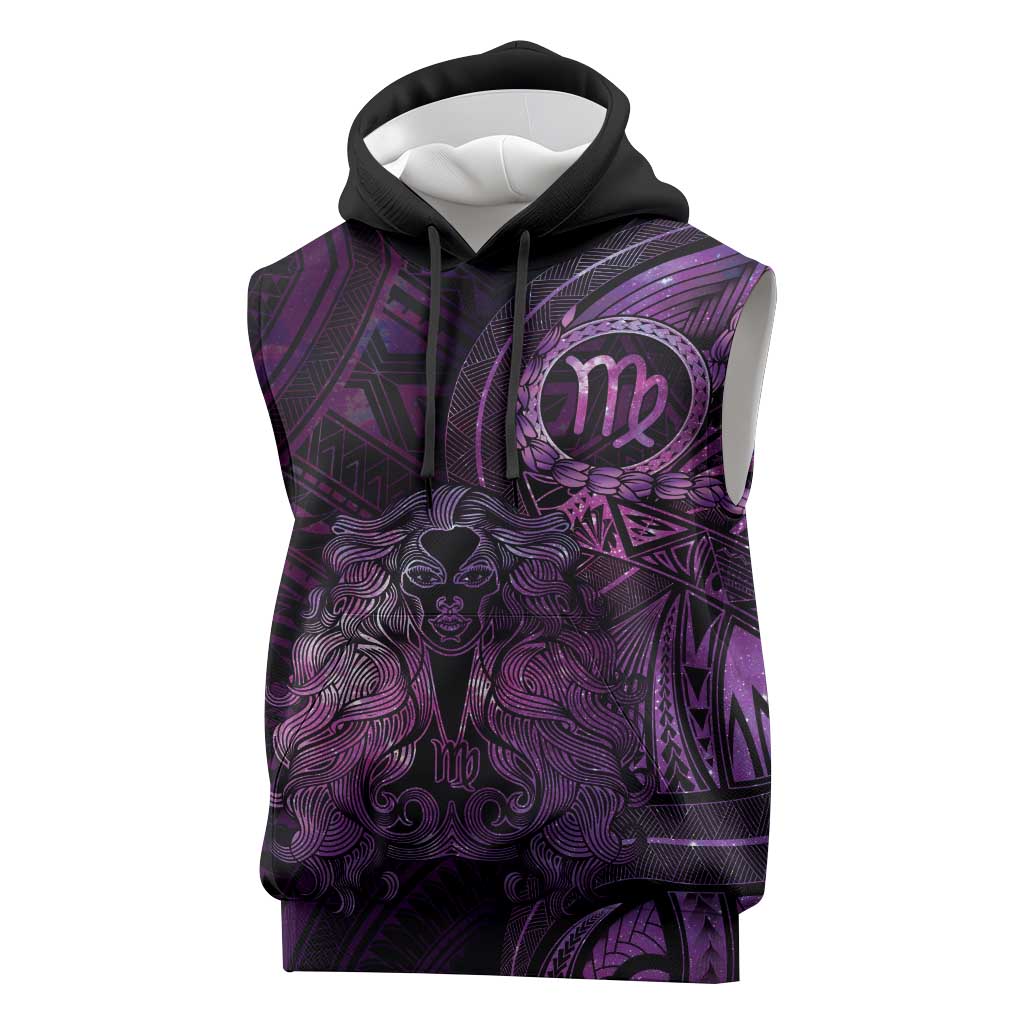 Personalised Polynesia Zodiac Virgo Sleeveless Hoodie Galaxy Polynesian Pattern Chest Tattoo Style LT14 Purple - Polynesian Pride
