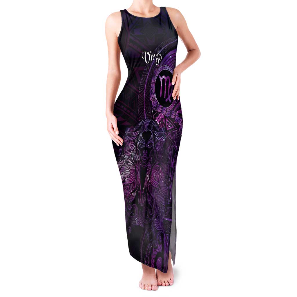 Personalised Polynesia Zodiac Virgo Tank Maxi Dress Galaxy Polynesian Pattern Chest Tattoo Style