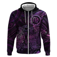 Personalised Polynesia Zodiac Virgo Zip Hoodie Galaxy Polynesian Pattern Chest Tattoo Style LT14 Zip Hoodie Purple - Polynesian Pride