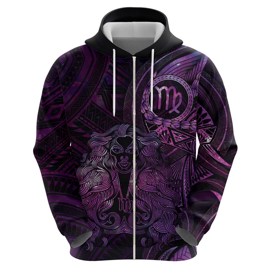 Personalised Polynesia Zodiac Virgo Zip Hoodie Galaxy Polynesian Pattern Chest Tattoo Style LT14 - Polynesian Pride