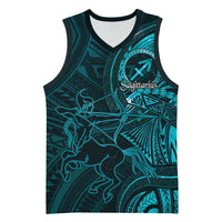 Personalised Polynesia Zodiac Sagittarius Basketball Jersey Galaxy Polynesian Pattern Chest Tattoo Style LT14 Unisex Cyan - Polynesian Pride
