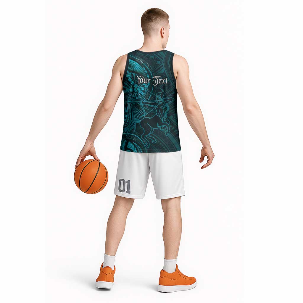 Personalised Polynesia Zodiac Sagittarius Basketball Jersey Galaxy Polynesian Pattern Chest Tattoo Style LT14 - Polynesian Pride