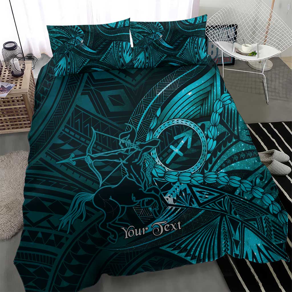 Personalised Polynesia Zodiac Sagittarius Bedding Set Galaxy Polynesian Pattern Chest Tattoo Style