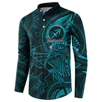 Personalised Polynesia Zodiac Sagittarius Button Sweatshirt Galaxy Polynesian Pattern Chest Tattoo Style