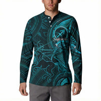 Personalised Polynesia Zodiac Sagittarius Button Sweatshirt Galaxy Polynesian Pattern Chest Tattoo Style