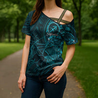 Personalised Polynesia Zodiac Sagittarius Cross Shoulder Shirt Galaxy Polynesian Pattern Chest Tattoo Style