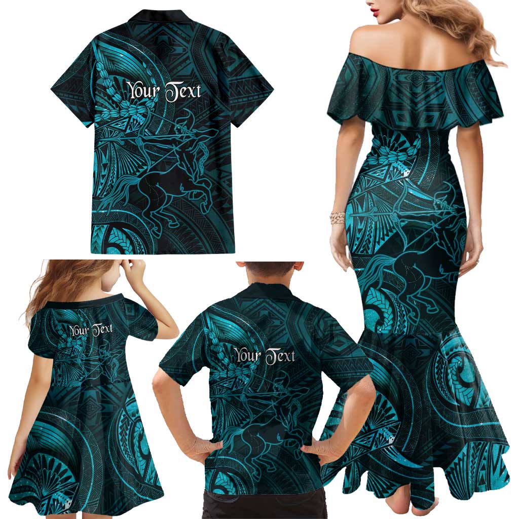 Personalised Polynesia Zodiac Sagittarius Family Matching Mermaid Dress and Hawaiian Shirt Galaxy Polynesian Pattern Chest Tattoo Style LT14 - Polynesian Pride