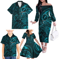 Personalised Polynesia Zodiac Sagittarius Family Matching Off The Shoulder Long Sleeve Dress and Hawaiian Shirt Galaxy Polynesian Pattern Chest Tattoo Style LT14 - Polynesian Pride