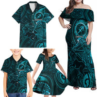 Personalised Polynesia Zodiac Sagittarius Family Matching Off Shoulder Maxi Dress and Hawaiian Shirt Galaxy Polynesian Pattern Chest Tattoo Style LT14 - Polynesian Pride